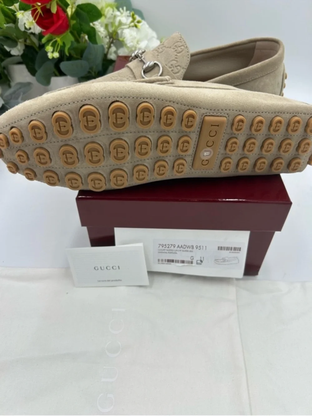 SOLD !!!! Men’s Gucci oatmeal GG Schweid driver loafer size 11 fits 12 US - Picture 7 of 11